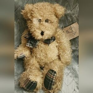 Adorable Tan Teddy Bear with Plaid Details